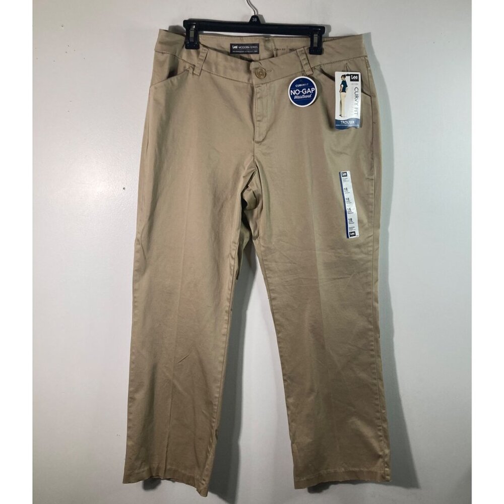 Womens Lee Modern Curvy Fit Trouser Khaki No Gap Waist Band Tan 18 Short NWT